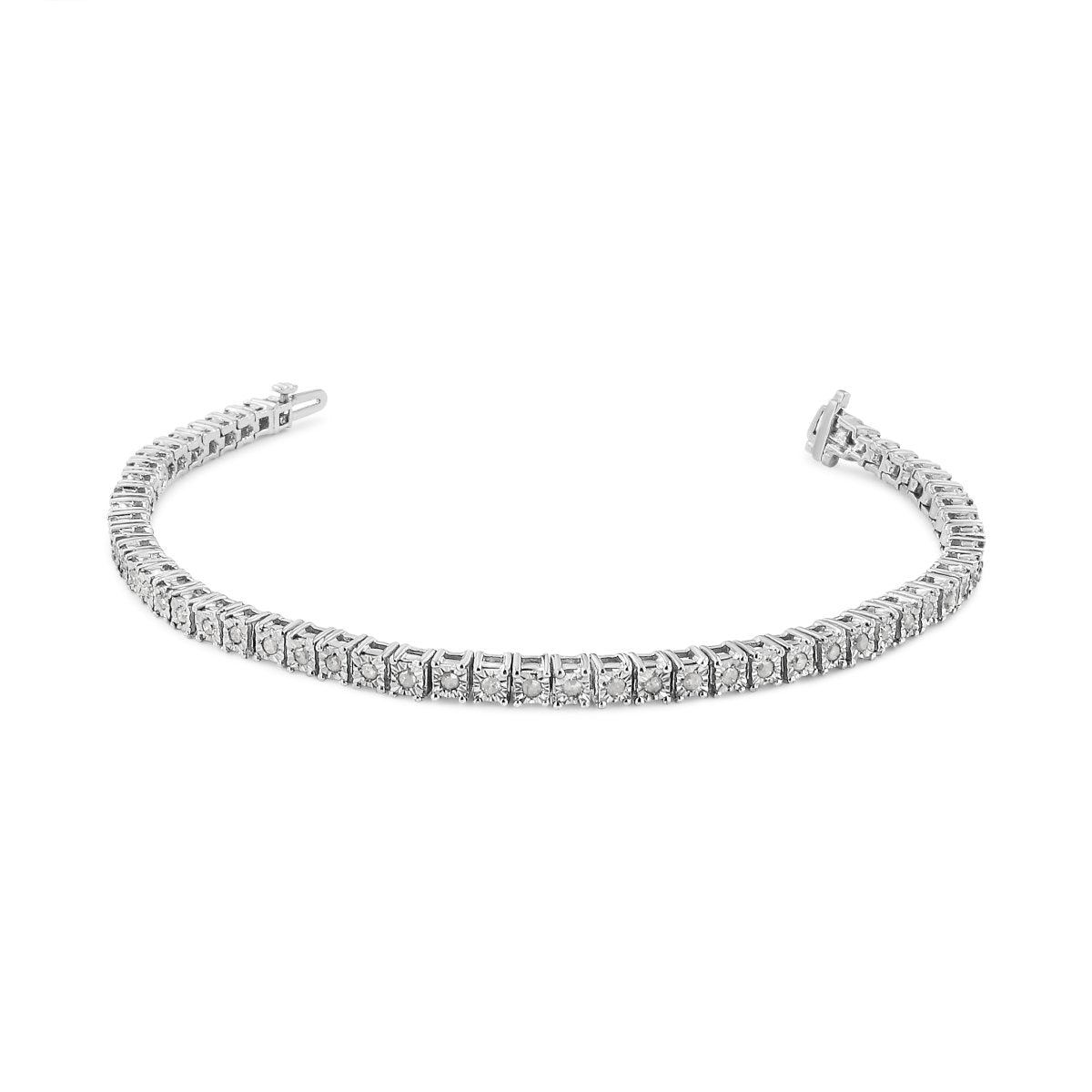 .925 Sterling Silver 1.0 Cttw Diamond Square Frame Miracle-Set Tennis Bracelet (I-J Color, I3 Clarity) - 7