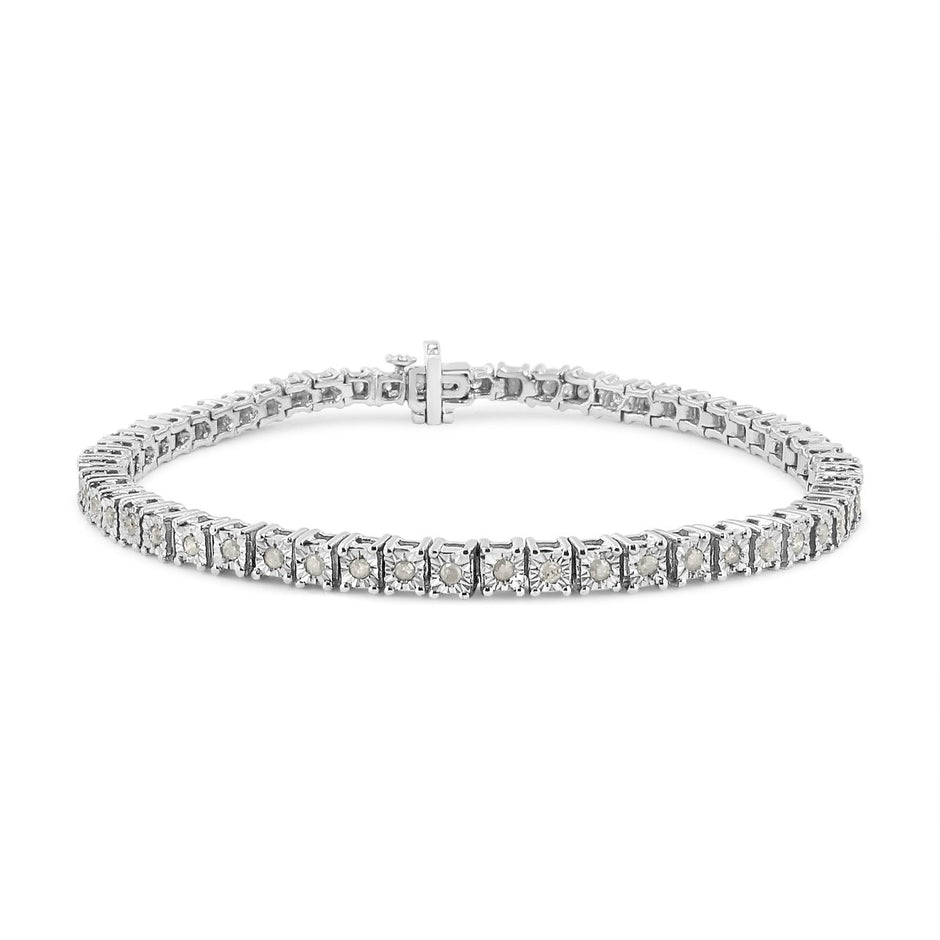 .925 Sterling Silver 1.0 Cttw Diamond Square Frame Miracle-Set Tennis Bracelet (I-J Color, I3 Clarity) - 7