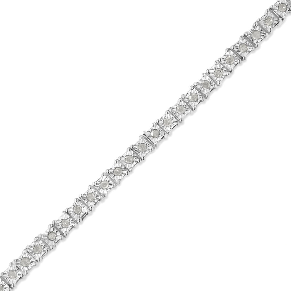 .925 Sterling Silver 1.0 Cttw Diamond Square Frame Miracle-Set Tennis Bracelet (I-J Color, I3 Clarity) - 7