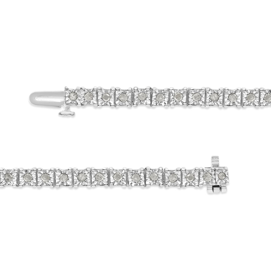 .925 Sterling Silver 1.0 Cttw Diamond Square Frame Miracle-Set Tennis Bracelet (I-J Color, I3 Clarity) - 7