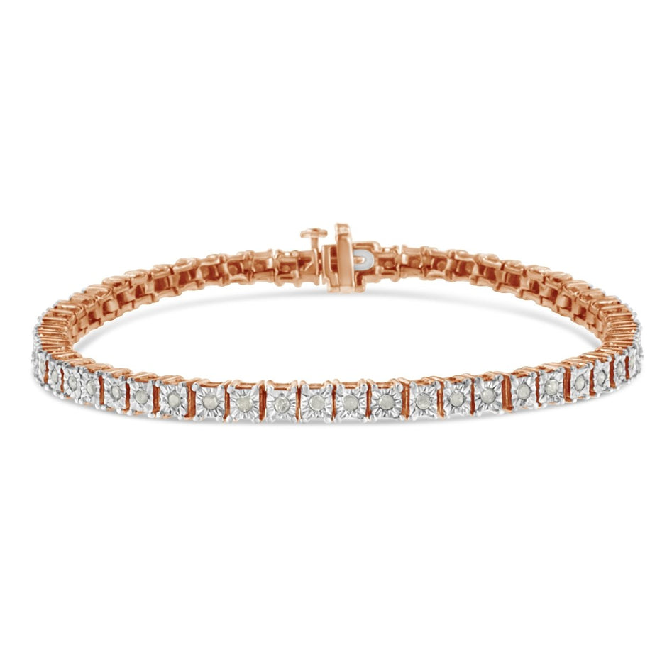 .925 Sterling Silver 1.0 Cttw Diamond Square Frame Miracle-Set Tennis Bracelet (I-J Color, I3 Clarity) - 7" - Bracelets - Custom Crafting Alliance, LLC