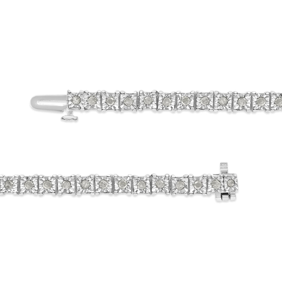 .925 Sterling Silver 1.0 Cttw Diamond Square Frame Miracle-Set Tennis Bracelet (I-J Color, I3 Clarity) - 7