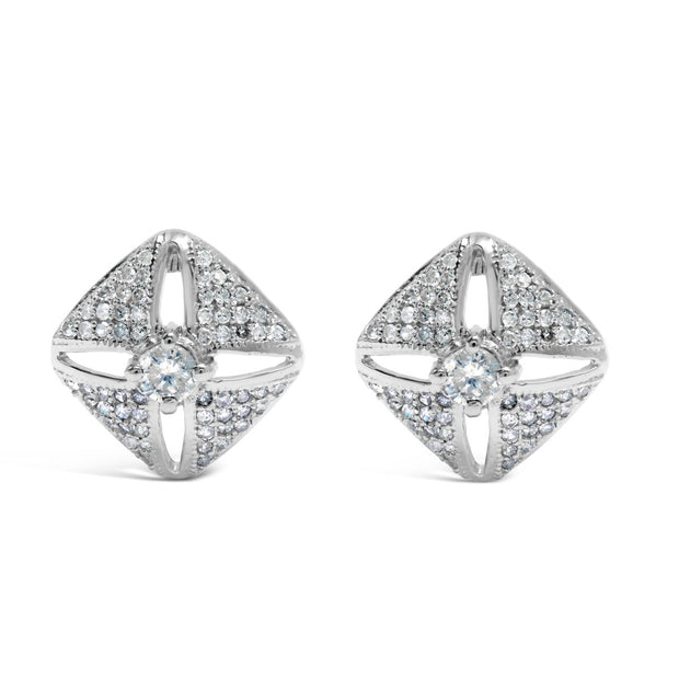 .925 Sterling Silver 1.0 Cttw Diamond Studded Rhombus Stud Earring (H-I Color, I2-I3 Clarity) - Earrings - Custom Crafting Alliance, LLC