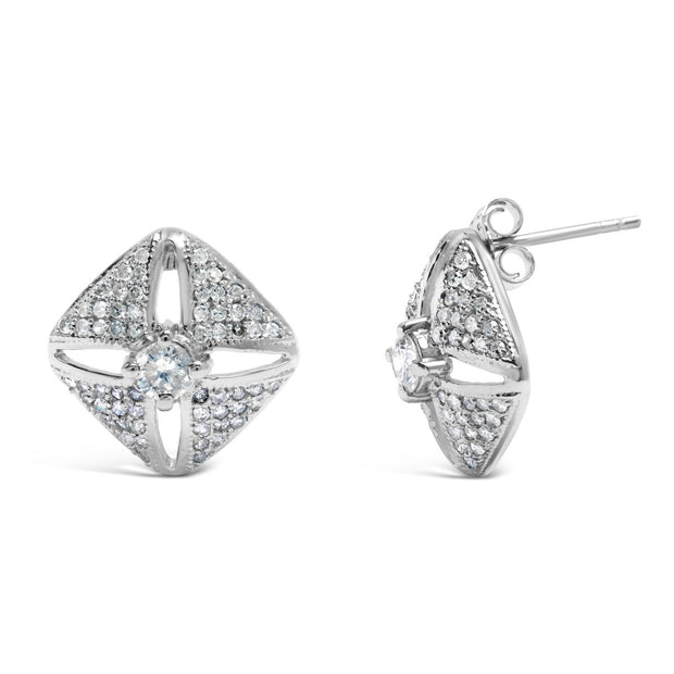 .925 Sterling Silver 1.0 Cttw Diamond Studded Rhombus Stud Earring (H-I Color, I2-I3 Clarity) - Earrings - Custom Crafting Alliance, LLC