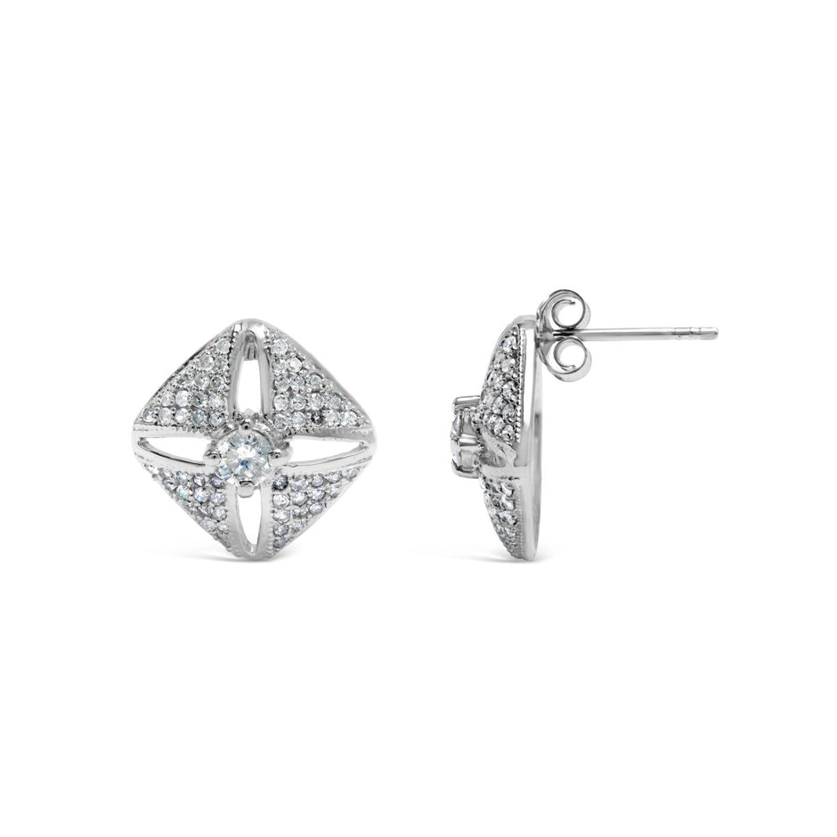 .925 Sterling Silver 1.0 Cttw Diamond Studded Rhombus Stud Earring (H-I Color, I2-I3 Clarity) - Earrings - Custom Crafting Alliance, LLC