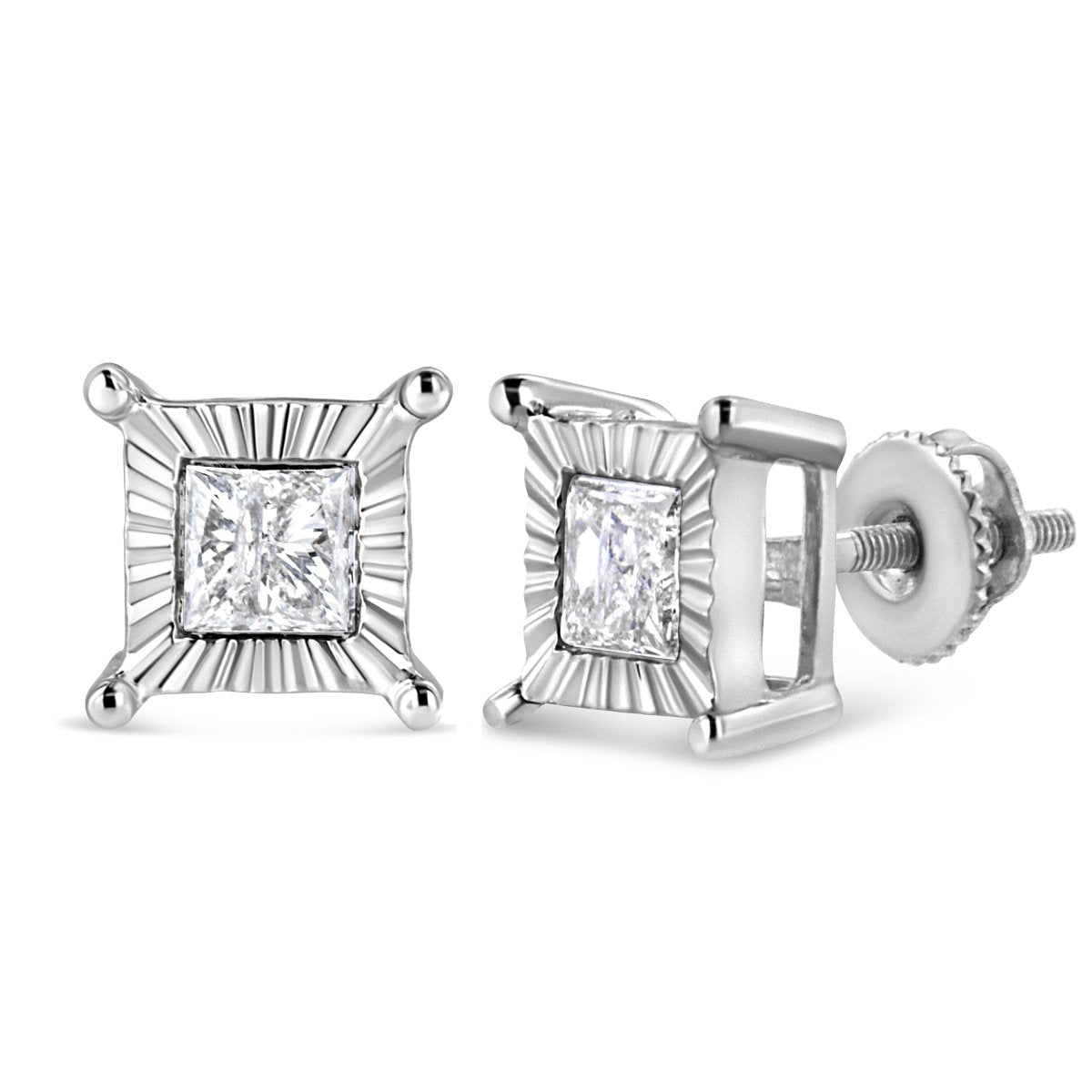 .925 Sterling Silver 1.0 Cttw Miracle Set Princess-cut Diamond Solitaire Stud Earrings (H-I Color, I2-I3 Clarity) - Earrings - Custom Crafting Alliance, LLC