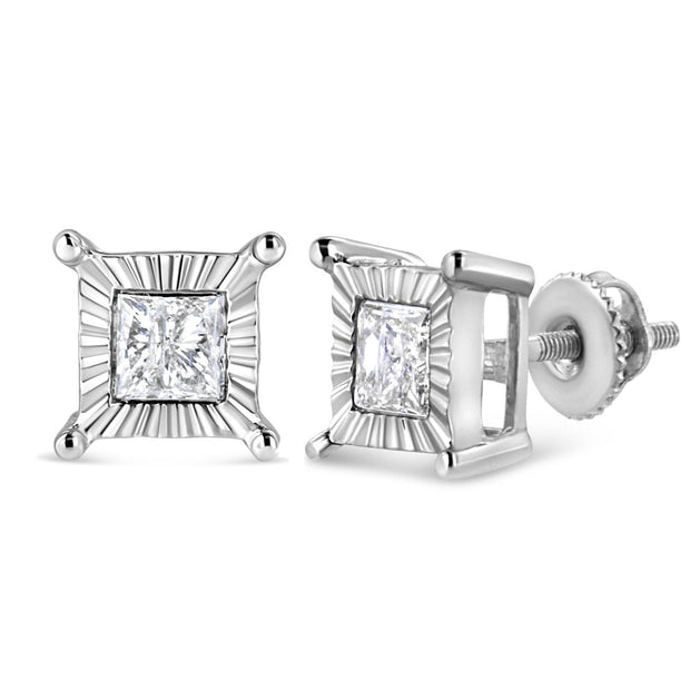 .925 Sterling Silver 1.0 Cttw Miracle Set Princess-cut Diamond Solitaire Stud Earrings (H-I Color, I2-I3 Clarity) - Earrings - Custom Crafting Alliance, LLC