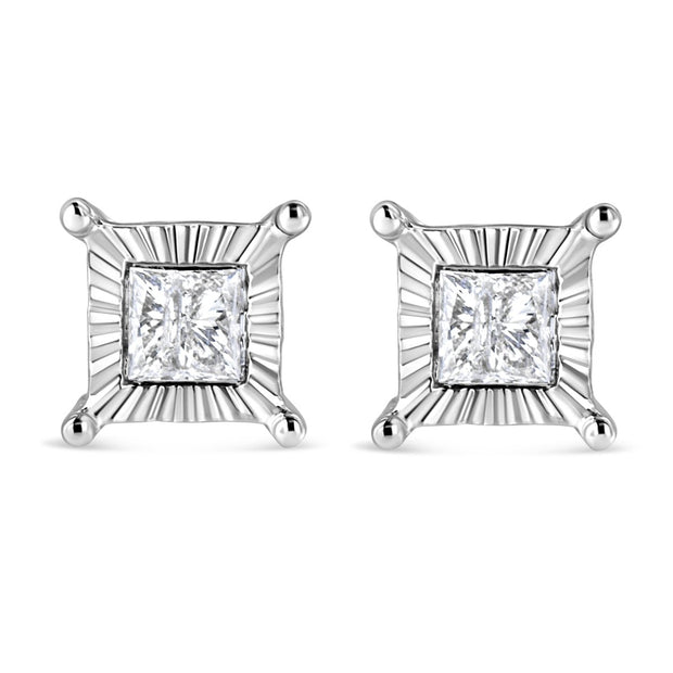 .925 Sterling Silver 1.0 Cttw Miracle Set Princess-cut Diamond Solitaire Stud Earrings (H-I Color, I2-I3 Clarity) - Earrings - Custom Crafting Alliance, LLC