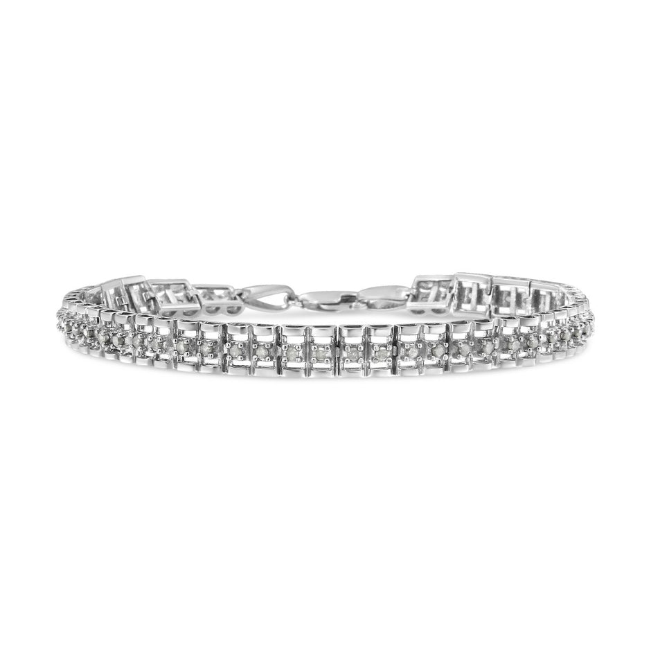 .925 Sterling Silver 1.0 Cttw Rose Cut Diamond Double-Link 7" Tennis Bracelet (I-J Color, I3 Clarity) - Bracelets - Custom Crafting Alliance, LLC