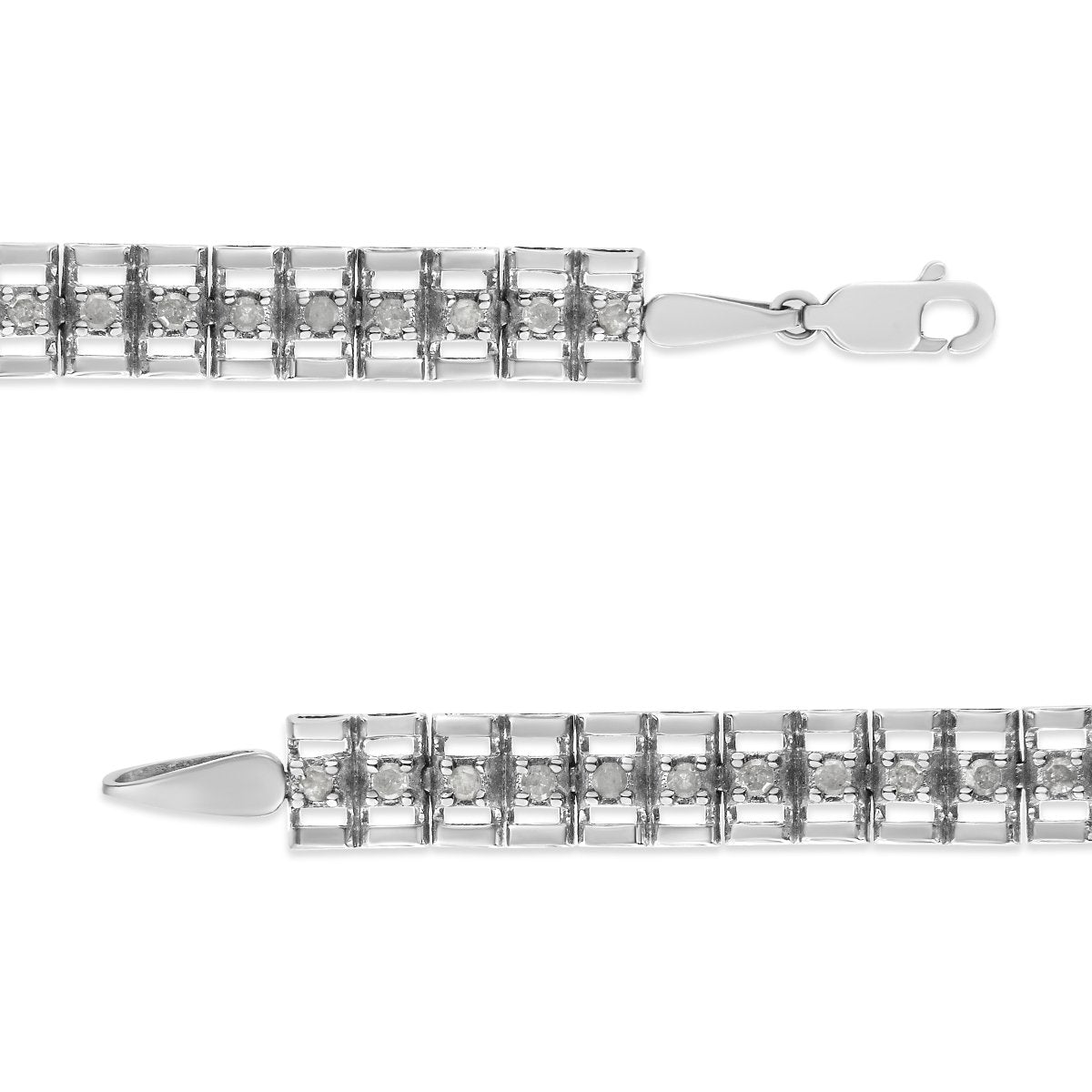 .925 Sterling Silver 1.0 Cttw Rose Cut Diamond Double-Link 7