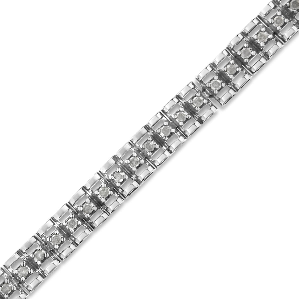 .925 Sterling Silver 1.0 Cttw Rose Cut Diamond Double-Link 7