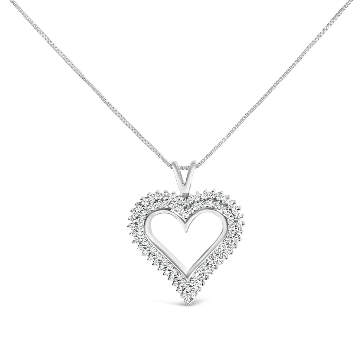 .925 Sterling Silver 1.00 Cttw Lab-Grown Diamond Open Heart Pendant Necklace (F-G Color, VS1-VS2 Clarity) - 18
