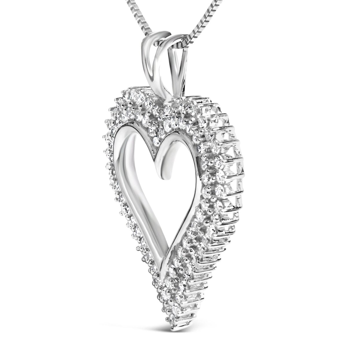.925 Sterling Silver 1.00 Cttw Lab-Grown Diamond Open Heart Pendant Necklace (F-G Color, VS1-VS2 Clarity) - 18