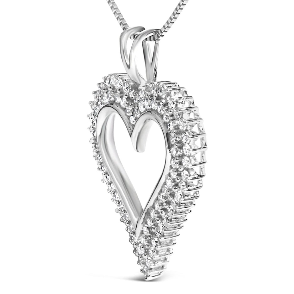 .925 Sterling Silver 1.00 Cttw Lab-Grown Diamond Open Heart Pendant Necklace (F-G Color, VS1-VS2 Clarity) - 18