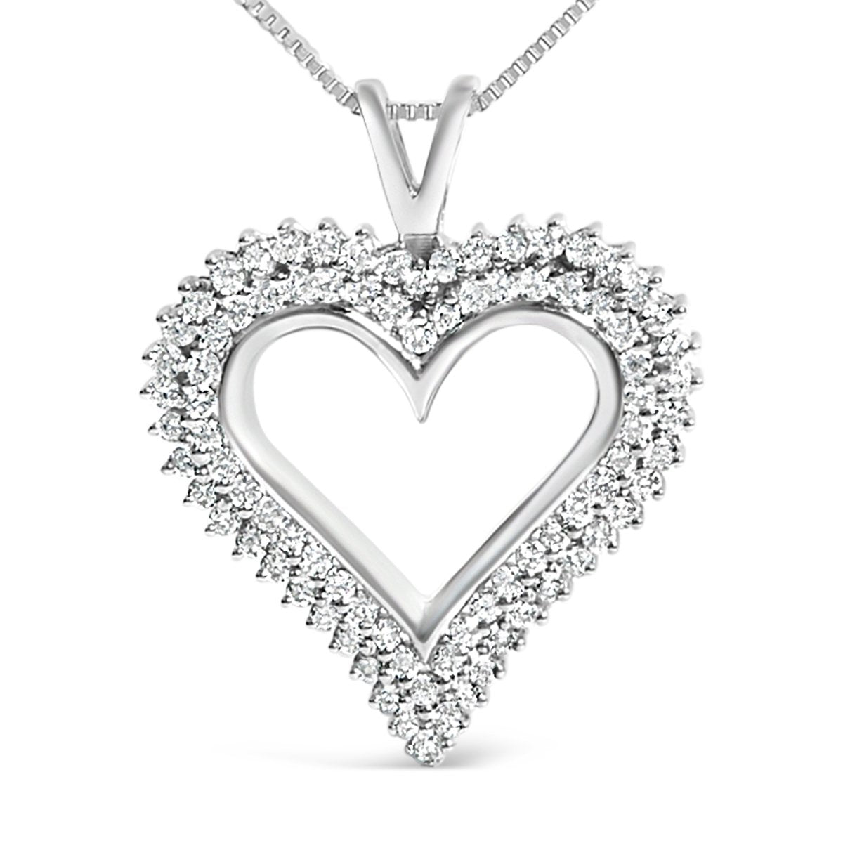 .925 Sterling Silver 1.00 Cttw Lab-Grown Diamond Open Heart Pendant Necklace (F-G Color, VS1-VS2 Clarity) - 18