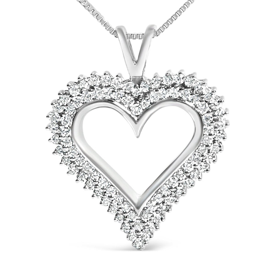 .925 Sterling Silver 1.00 Cttw Lab-Grown Diamond Open Heart Pendant Necklace (F-G Color, VS1-VS2 Clarity) - 18