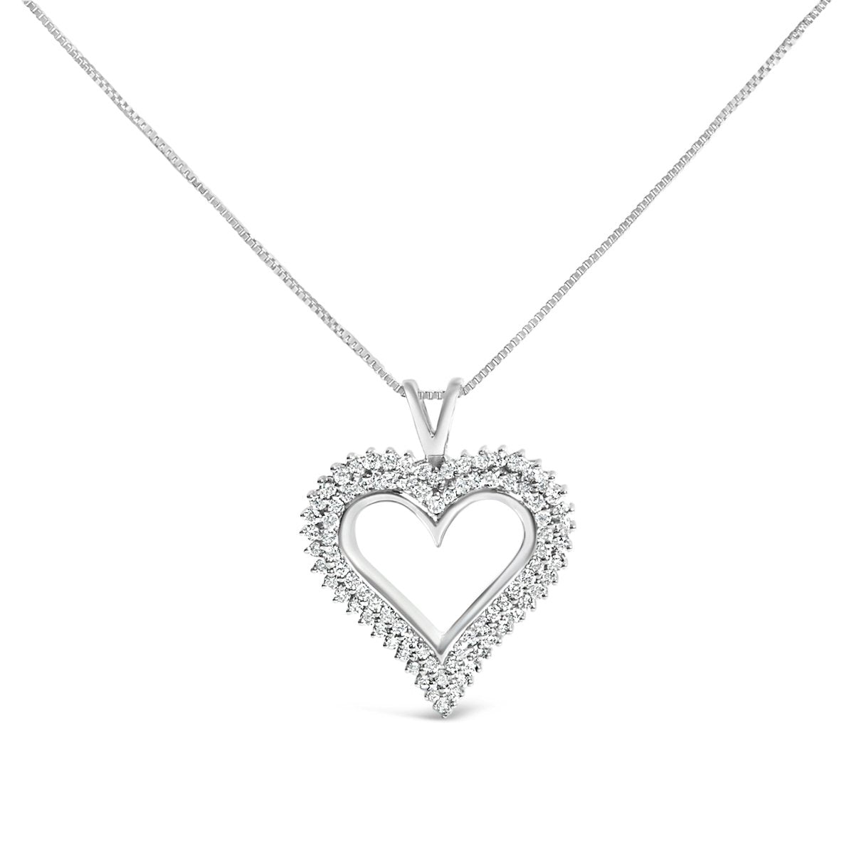 .925 Sterling Silver 1.00 Cttw Lab-Grown Diamond Open Heart Pendant Necklace (F-G Color, VS1-VS2 Clarity) - 18