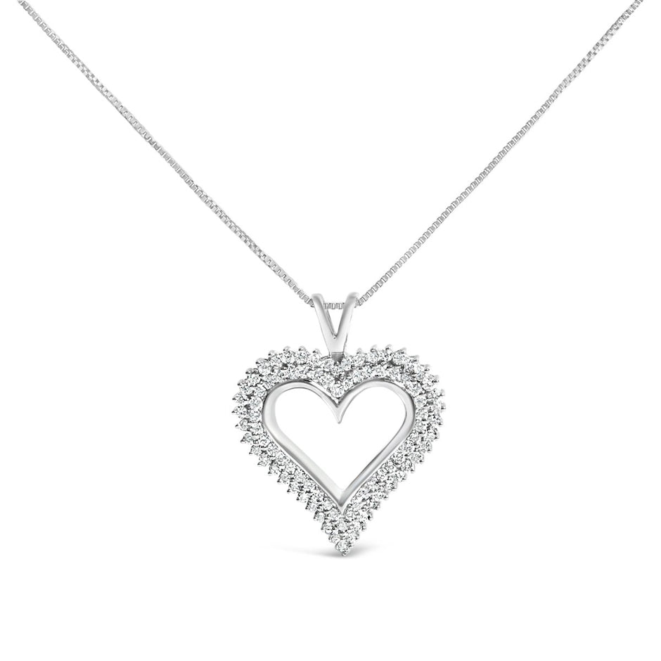 .925 Sterling Silver 1.00 Cttw Lab-Grown Diamond Open Heart Pendant Necklace (F-G Color, VS1-VS2 Clarity) - 18" Inches - Necklaces - Custom Crafting Alliance, LLC