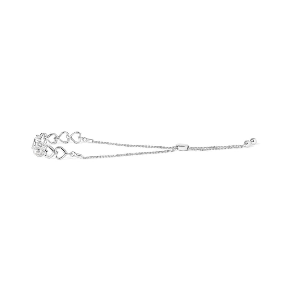 .925 Sterling Silver 1/10 Cttw Diamond Heart Link Bolo Bracelet (I-J Color, I2-I3 Clarity) - Bracelets - Custom Crafting Alliance, LLC