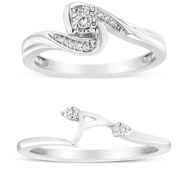 .925 Sterling Silver 1/10 Cttw Diamond Swirl and Bypass Bridal Set Ring and Band (I-J Color, I3 Clarity) - Size 7 - Rings - Custom Crafting Alliance, LLC