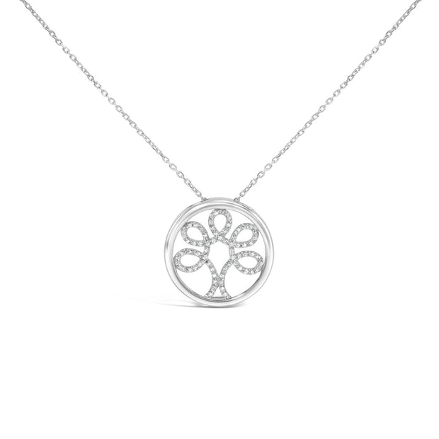 .925 Sterling Silver 1/10 Cttw Diamond Tree of Life Pendant Necklace (I-J Color, I3 Clarity) - Necklaces - Custom Crafting Alliance, LLC