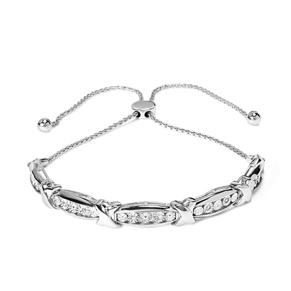 .925 Sterling Silver 1/10 Cttw Diamond X Link Bolo Bracelet (I-J Color, I2-I3 Clarity) - Bracelets - Custom Crafting Alliance, LLC