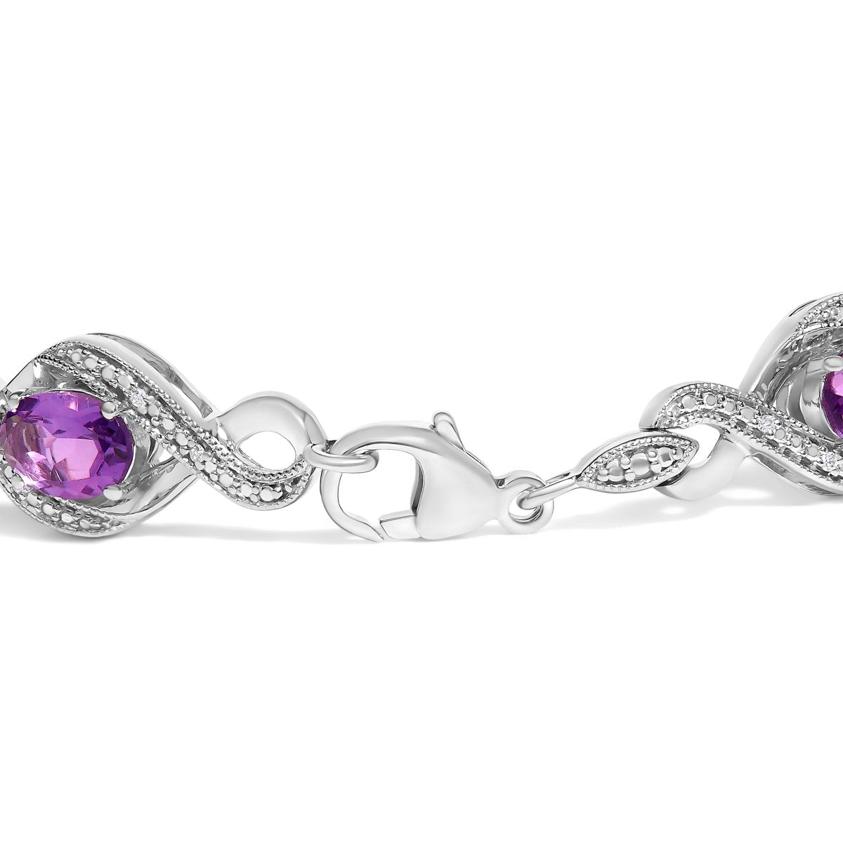 .925 Sterling Silver 1/10 Cttw Natural Round Diamond and 7X5MM Oval Amethyst Cross Tennis Bracelet (I-J Color, I1-I2 Clarity) - 7