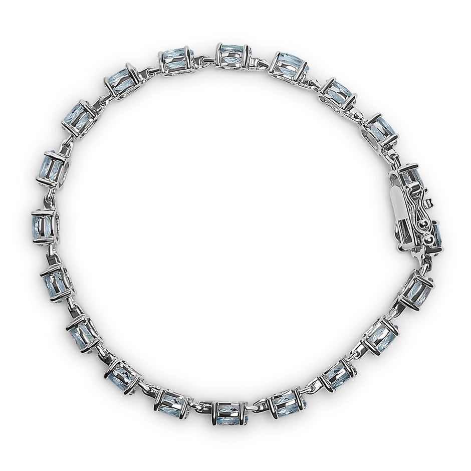 .925 Sterling Silver 11.0 Cttw Oval Shaped Created Light Blue Topaz Link Bracelet - 7 inch - Bracelets - Custom Crafting Alliance, LLC
