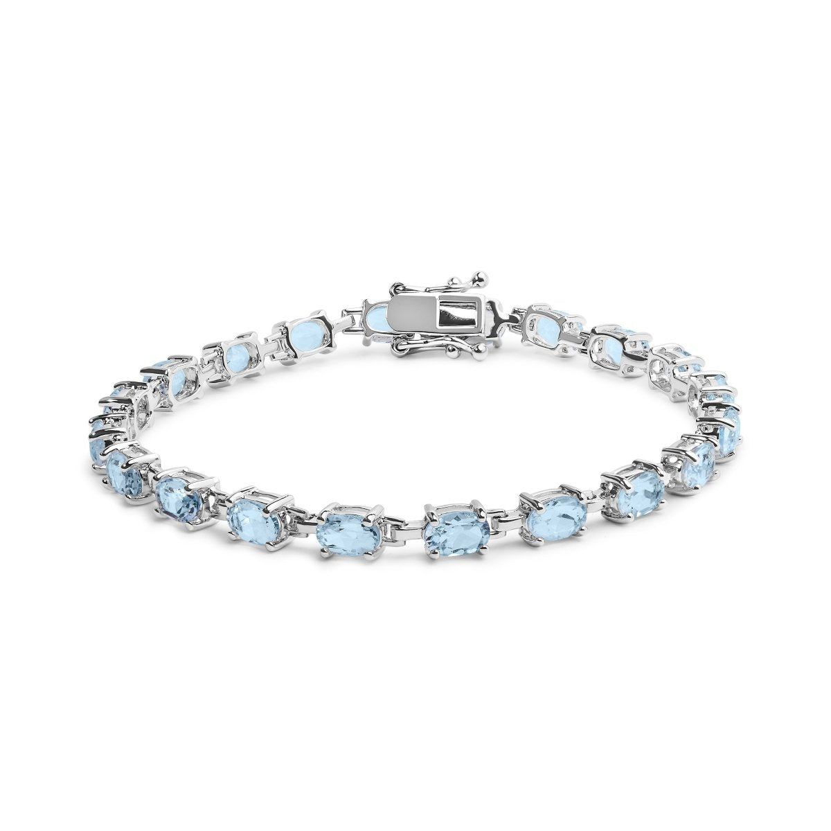 .925 Sterling Silver 11.0 Cttw Oval Shaped Created Light Blue Topaz Link Bracelet - 7 inch - Bracelets - Custom Crafting Alliance, LLC