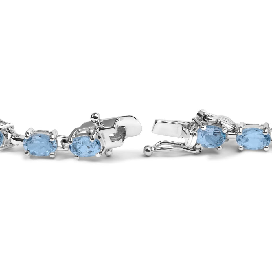 .925 Sterling Silver 11.0 Cttw Oval Shaped Created Light Blue Topaz Link Bracelet - 7 inch - Bracelets - Custom Crafting Alliance, LLC