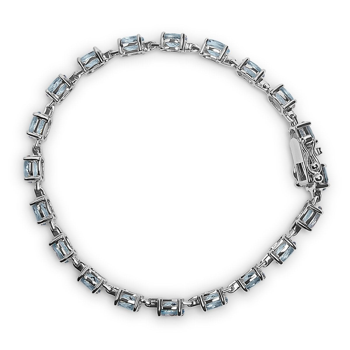 .925 Sterling Silver 11.0 Cttw Oval Shaped Created Light Blue Topaz Link Bracelet - 7 inch - Bracelets - Custom Crafting Alliance, LLC