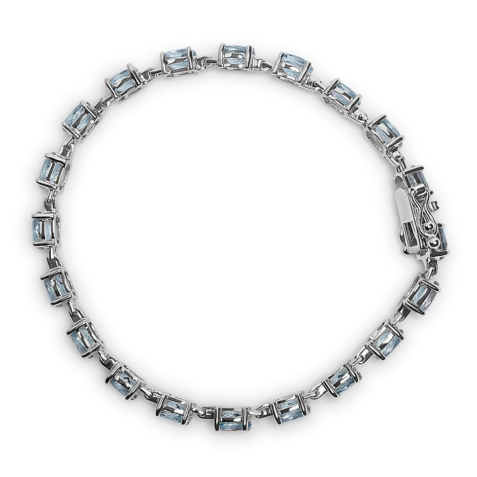 .925 Sterling Silver 11.0 Cttw Oval Shaped Created Light Blue Topaz Link Bracelet - 7 inch - Bracelets - Custom Crafting Alliance, LLC