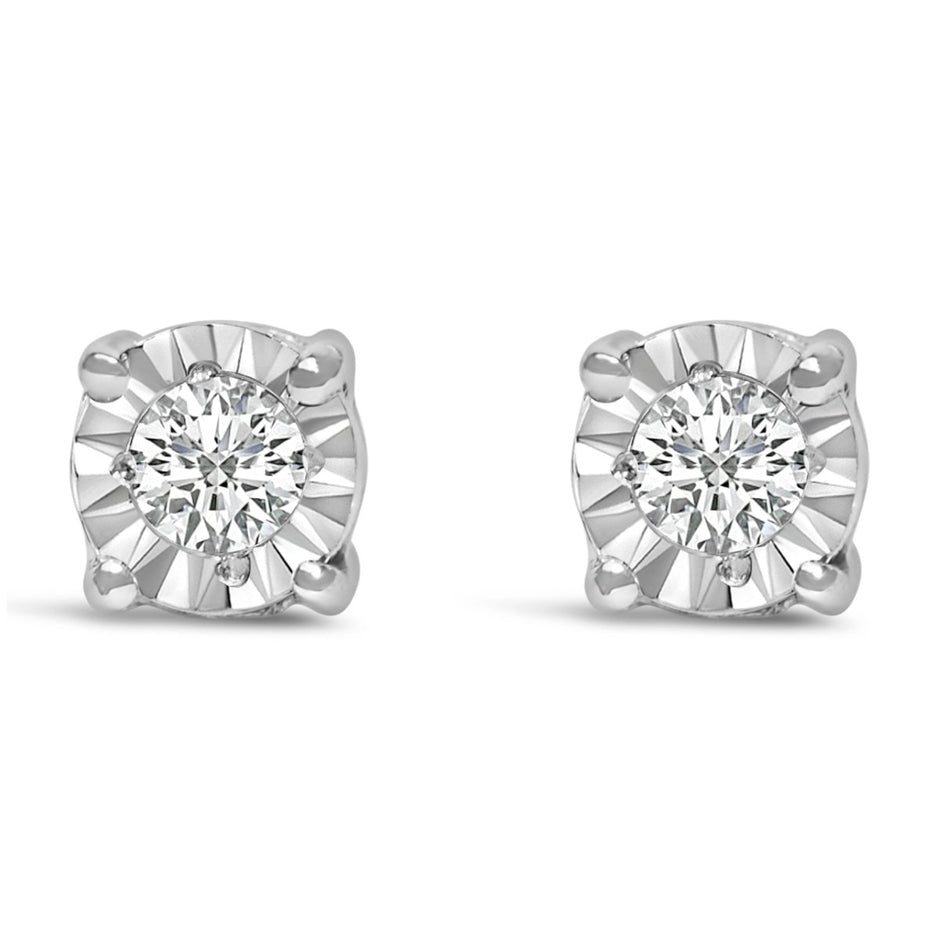 .925 Sterling Silver 1/10 Cttw Round Brilliant-Cut Lab Grown Diamond Miracle-Set Stud Earrings (F-G Color, VS1-VS2 Clarity) - Earrings - Custom Crafting Alliance, LLC