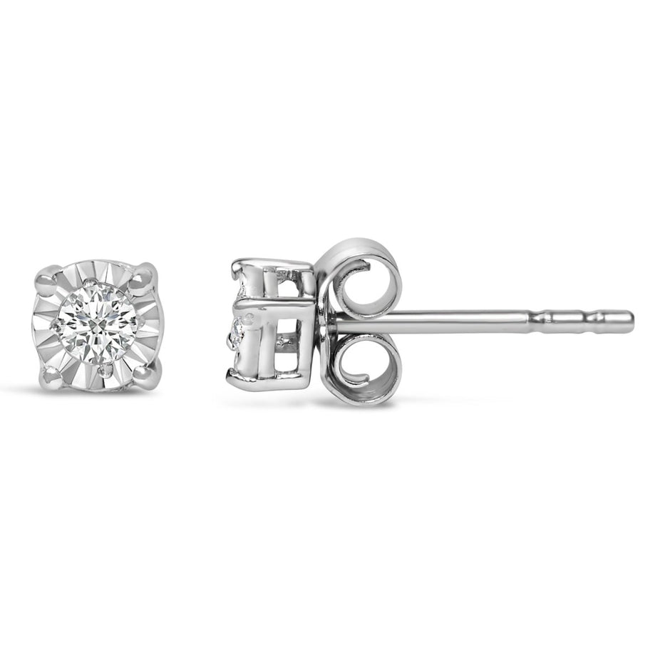 .925 Sterling Silver 1/10 Cttw Round Brilliant-Cut Lab Grown Diamond Miracle-Set Stud Earrings (F-G Color, VS1-VS2 Clarity) - Earrings - Custom Crafting Alliance, LLC