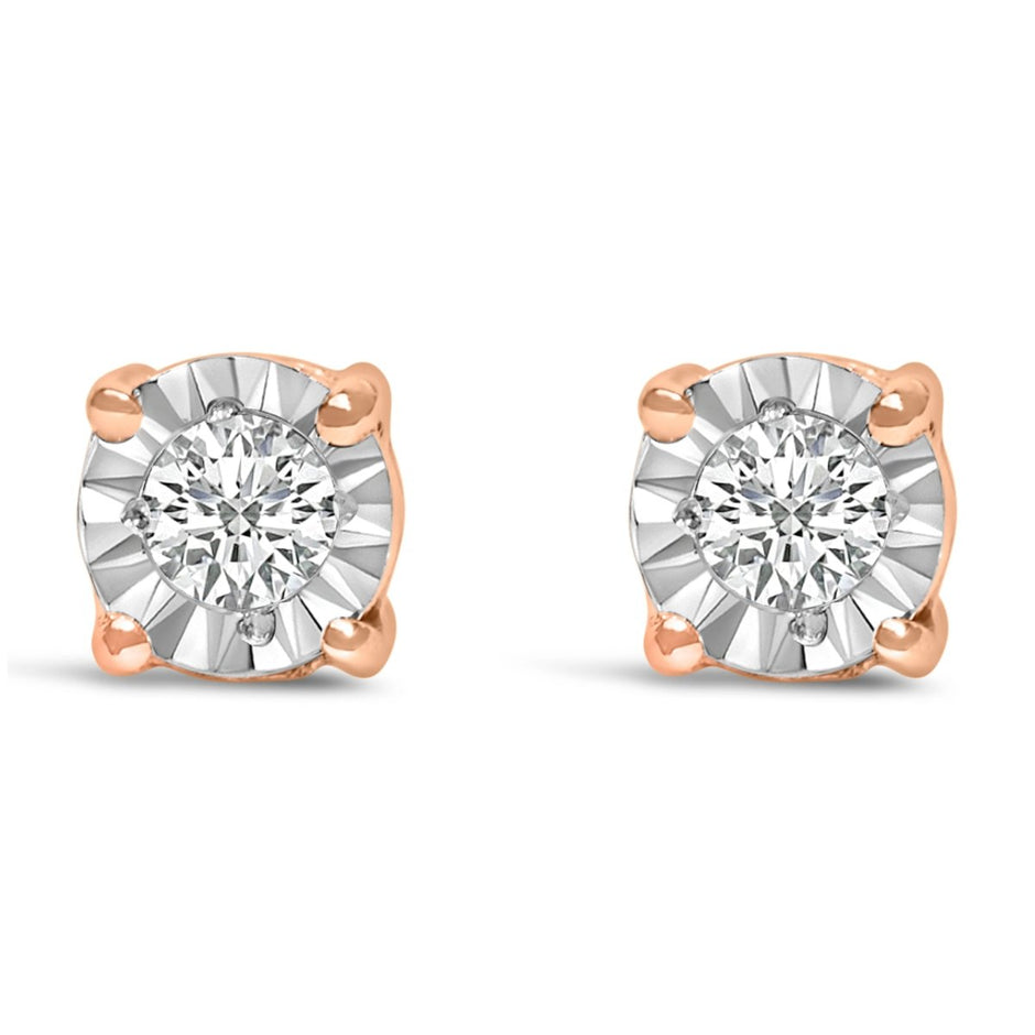 .925 Sterling Silver 1/10 Cttw Round Brilliant-Cut Lab Grown Diamond Miracle-Set Stud Earrings (F-G Color, VS1-VS2 Clarity) - Earrings - Custom Crafting Alliance, LLC