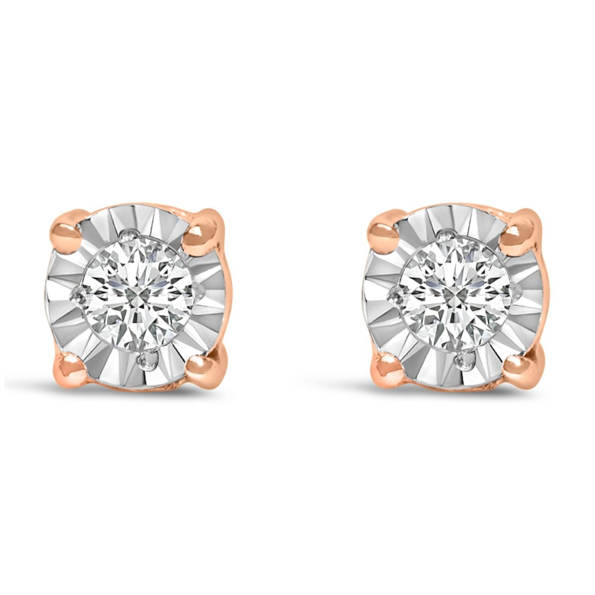 .925 Sterling Silver 1/10 Cttw Round Brilliant-Cut Lab Grown Diamond Miracle-Set Stud Earrings (F-G Color, VS1-VS2 Clarity) - Earrings - Custom Crafting Alliance, LLC