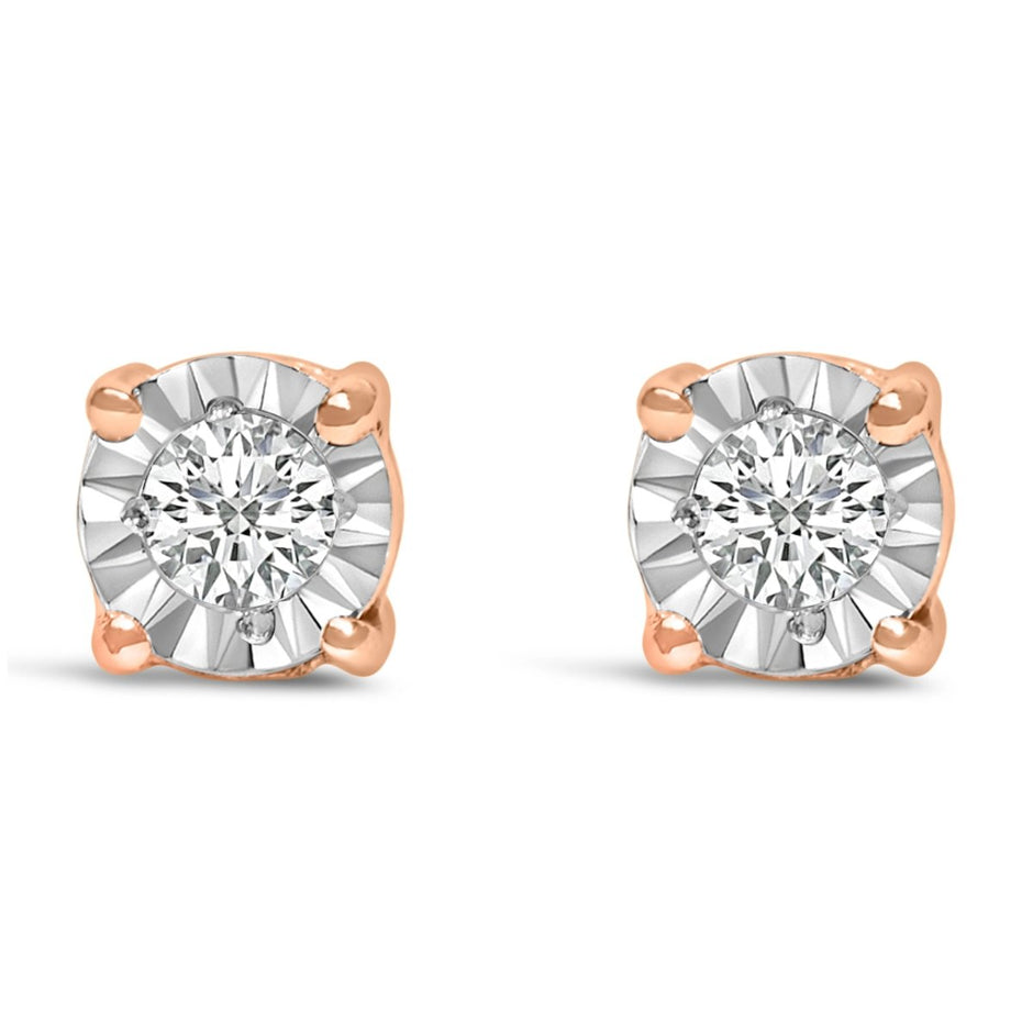 .925 Sterling Silver 1/10 Cttw Round Brilliant-Cut Lab Grown Diamond Miracle-Set Stud Earrings (F-G Color, VS1-VS2 Clarity) - Earrings - Custom Crafting Alliance, LLC