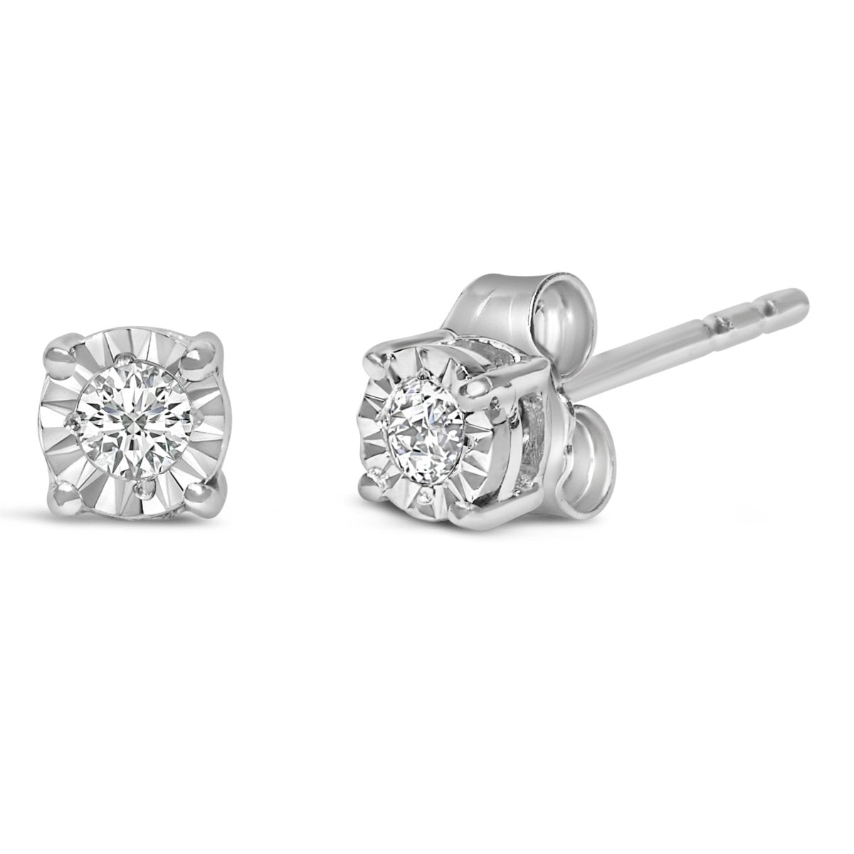 .925 Sterling Silver 1/10 Cttw Round Brilliant-Cut Lab Grown Diamond Miracle-Set Stud Earrings (F-G Color, VS1-VS2 Clarity) - Earrings - Custom Crafting Alliance, LLC