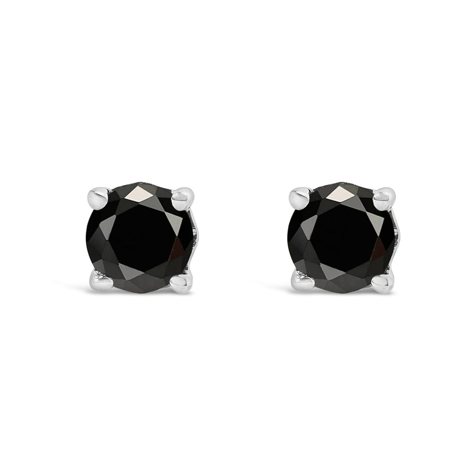 .925 Sterling Silver 1/2 Cttw Black Diamond Solitaire Stud Earrings - Earrings - Custom Crafting Alliance, LLC