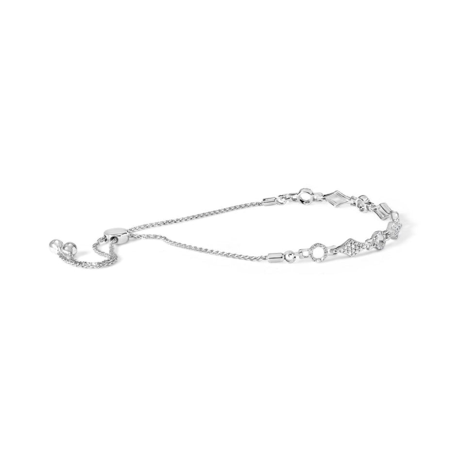 .925 Sterling Silver 1/2 Cttw Diamond Alternating Circle and Kite Link Adjustable Bolo Bracelet (I-J Color, I3 Clarity) - 4