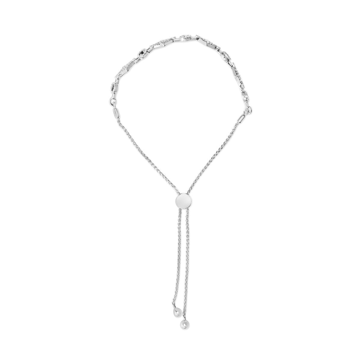 .925 Sterling Silver 1/2 Cttw Diamond Alternating Circle and Kite Link Adjustable Bolo Bracelet (I-J Color, I3 Clarity) - 4
