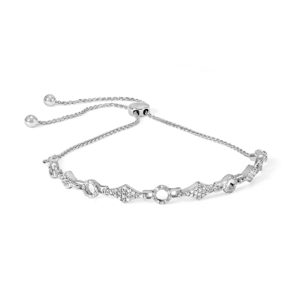 .925 Sterling Silver 1/2 Cttw Diamond Alternating Circle and Kite Link Adjustable Bolo Bracelet (I-J Color, I3 Clarity) - 4" to 10" Inches - Bracelets - Custom Crafting Alliance, LLC