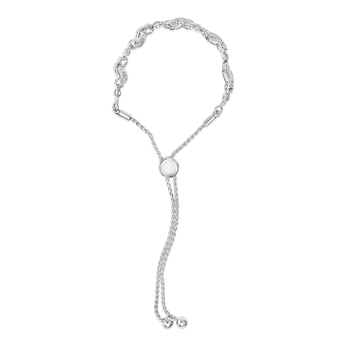 .925 Sterling Silver 1/2 Cttw Diamond Double Wave Bolo Bracelet - Bracelets - Custom Crafting Alliance, LLC