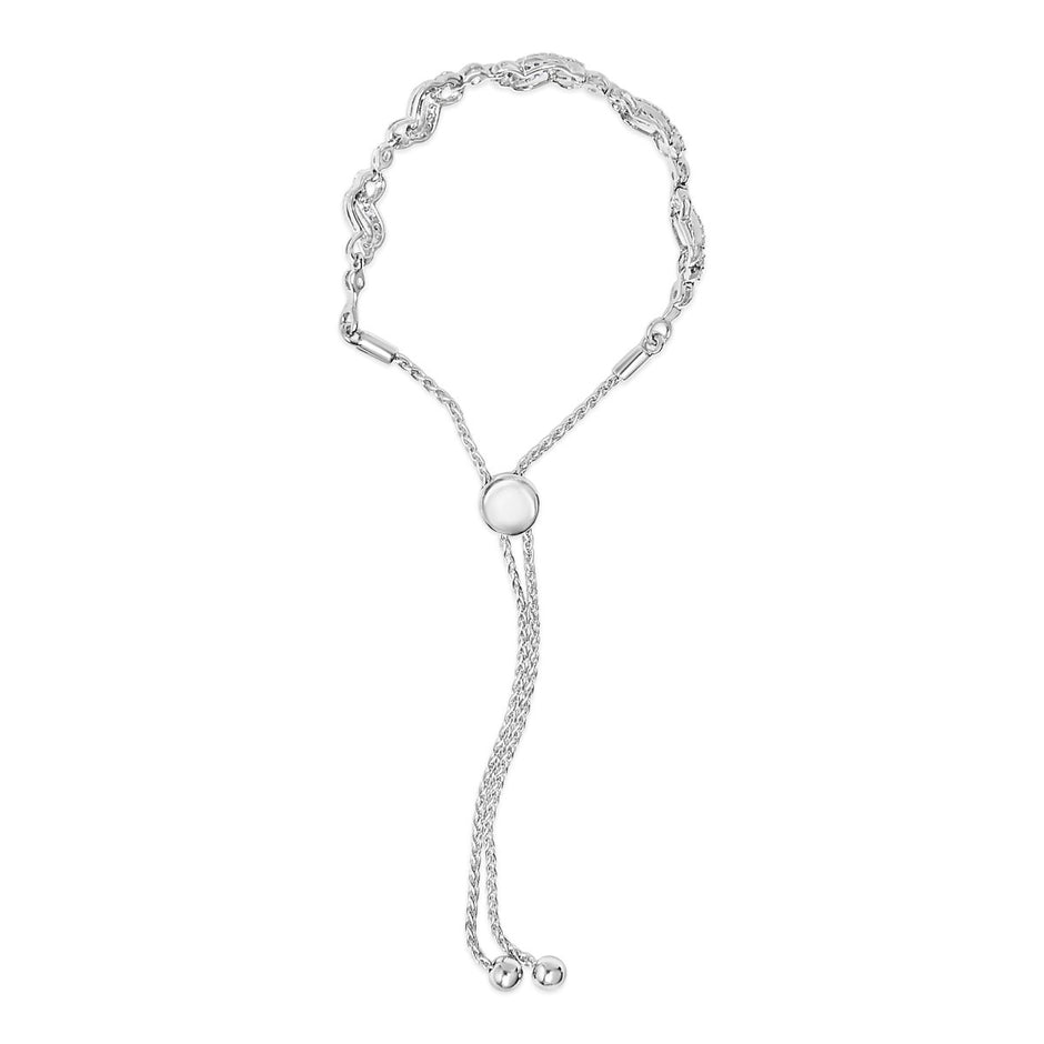 .925 Sterling Silver 1/2 Cttw Diamond Double Wave Bolo Bracelet - Bracelets - Custom Crafting Alliance, LLC