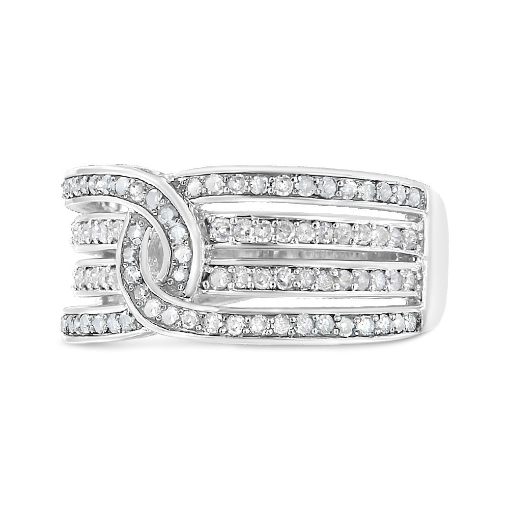 .925 Sterling Silver 1/2 Cttw Diamond Multi-Row Bypass Band Ring (I-J Color, I3 Clarity) - Size 7 - Rings - Custom Crafting Alliance, LLC