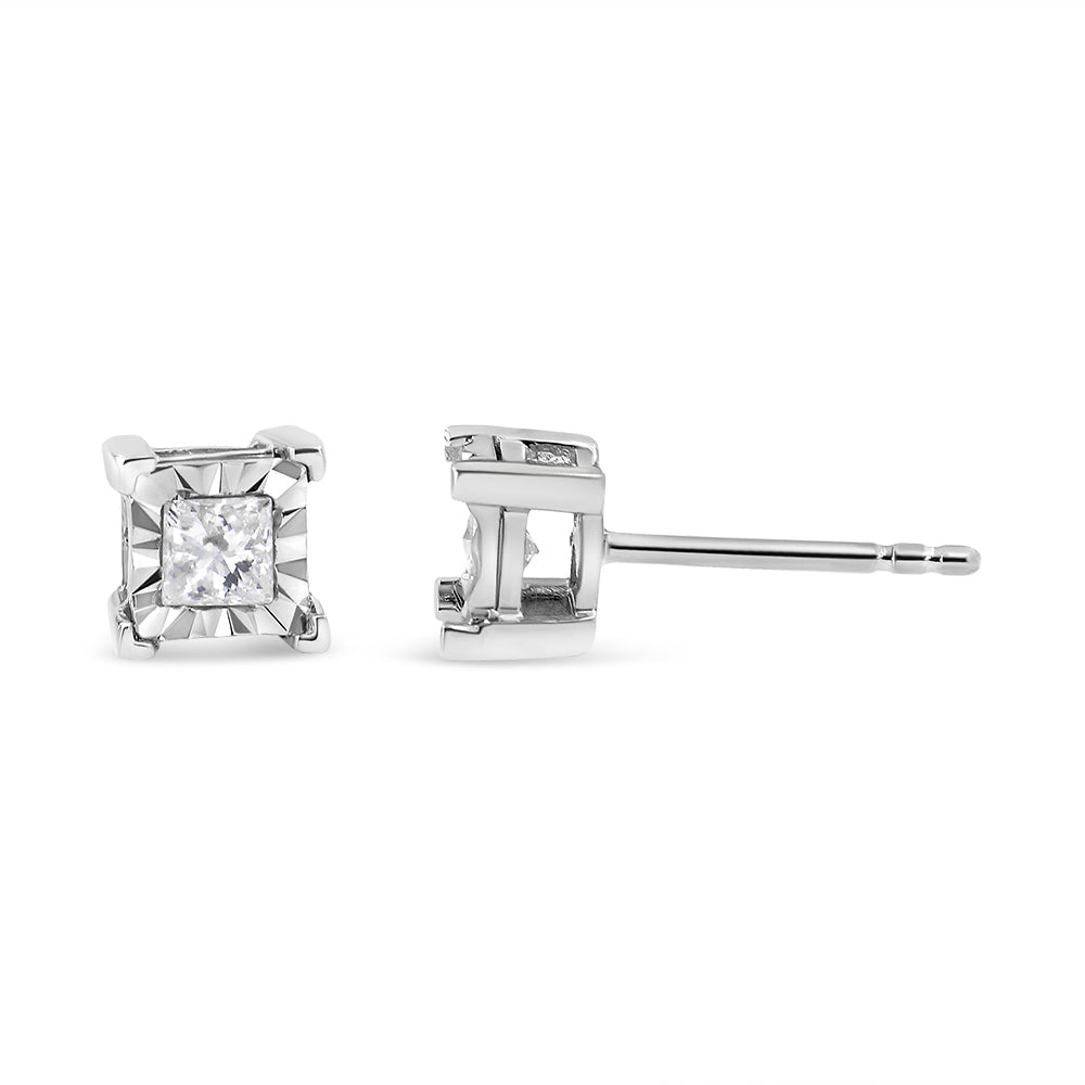 .925 Sterling Silver 1/2 Cttw Miracle Set Princess-cut Diamond Solitaire Stud Earrings (H-I Color, I1-I2 Clarity) - Earrings - Custom Crafting Alliance, LLC