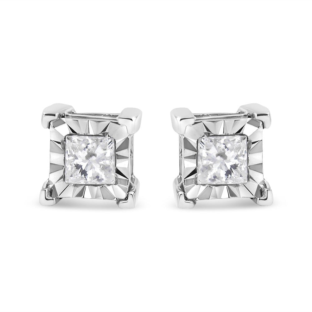 .925 Sterling Silver 1/2 Cttw Miracle Set Princess-cut Diamond Solitaire Stud Earrings (H-I Color, I1-I2 Clarity) - Earrings - Custom Crafting Alliance, LLC