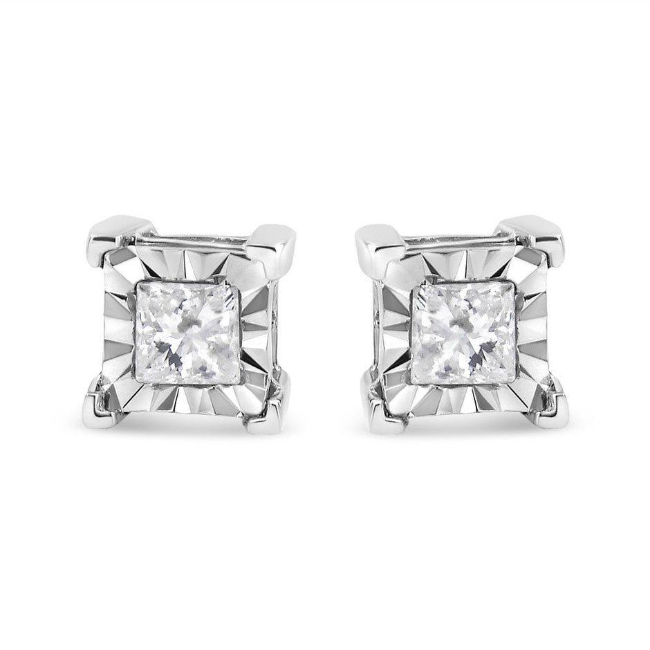 .925 Sterling Silver 1/2 Cttw Miracle Set Princess-cut Diamond Solitaire Stud Earrings (H-I Color, I1-I2 Clarity) - Earrings - Custom Crafting Alliance, LLC