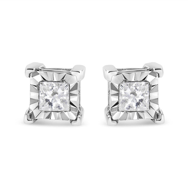 .925 Sterling Silver 1/2 Cttw Miracle Set Princess-cut Diamond Solitaire Stud Earrings (H-I Color, I1-I2 Clarity) - Earrings - Custom Crafting Alliance, LLC