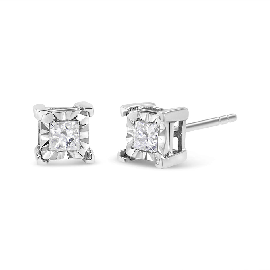.925 Sterling Silver 1/2 Cttw Miracle Set Princess-cut Diamond Solitaire Stud Earrings (H-I Color, I1-I2 Clarity) - Earrings - Custom Crafting Alliance, LLC